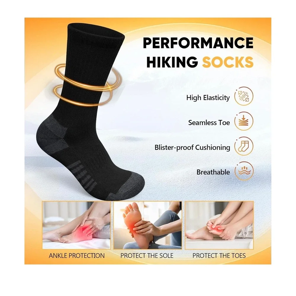 Cotton Crew Socks Work HikingThermal Warm Boot Sock‎ Cushioned Moisture Athletic